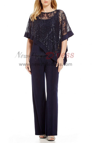 khaki Sequins Lace Overlay Top Trousers set Women's outfits nmo-404