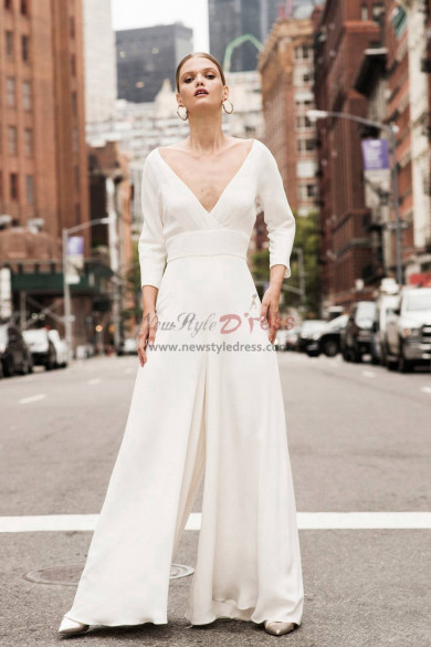 Deep V-neck Bridal Jumpsuit Modern Wedding Culottes wps-140