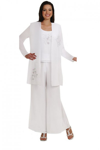 Hand Beading Pattern white Chiffon mother of the bride pant suit nmo ...