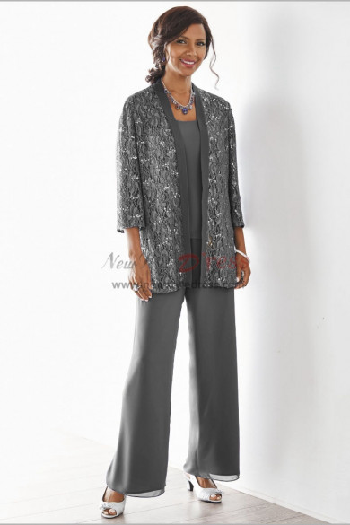 Charcoal Elegant lace Mother of the bride pant suits dresses nmo-535