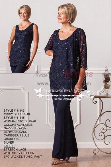 Elegant with jacket Formal Dark navy lace mother of the bride outfits nmo-215