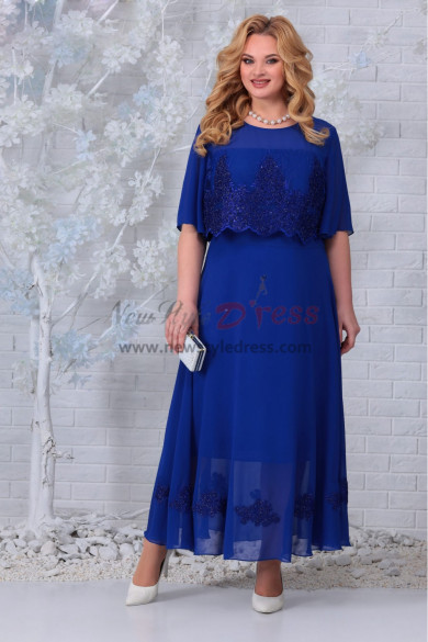Fashion Ankle-Length Mother of the Bride Dress, Royal Blue Half Sleeves Women