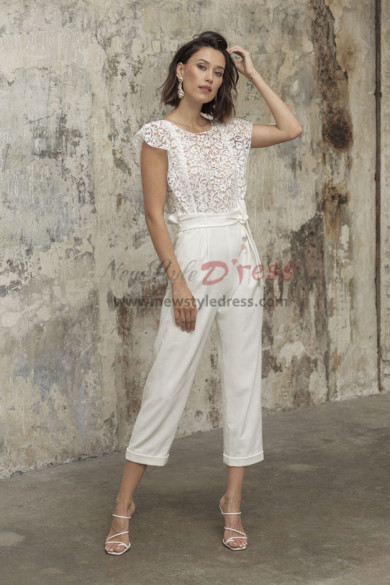 Glamorous Lace Wedding Jumpsuits Modern Mid-Calf Bride outfits wps-233