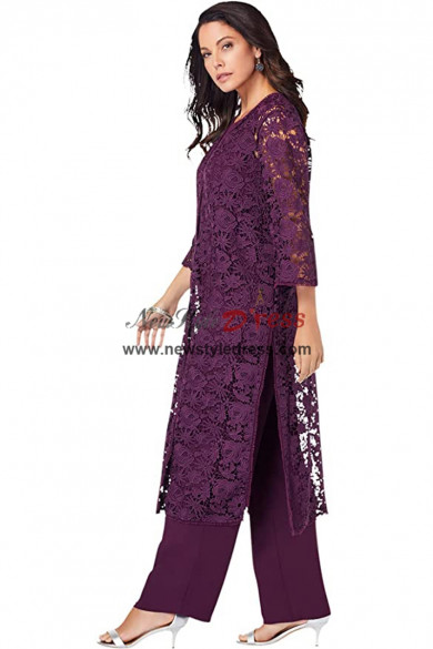 Grape 3 Piece Mother of the Bride Pant Suit With Long Coat nmo-872-5
