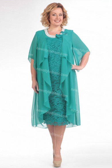 Jade Green Plus Size Mother Of The Bride Dress Mid-Calf Women