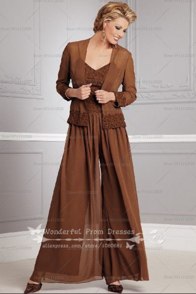 Brown Elegant two pieces mother of the bride pants sets nmo-083