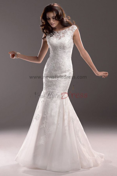 lace Glamorous Appliques Sweep Train Mermaid cheap wedding dresses nw-0184