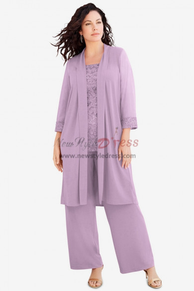 Lilac Chiffon Mother of the Bride Pant Suits, Loose Stretchy Waist Trousers Women