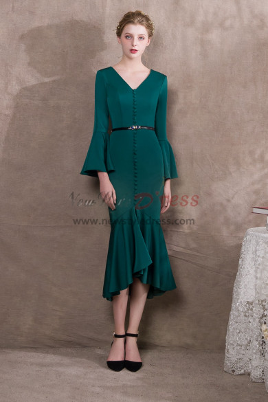 Mid-Calf Hunter green Prom dresses with Trumpet sleeve New arrival NP-0391