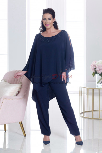 Navy Beaded chiffon pant suits for mother of the bride Wedding party trousers outfit nmo-552