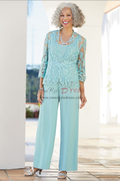 New style Elegant Mother of the bride pant suits dresses 3 PC outfit Aqua nmo-603