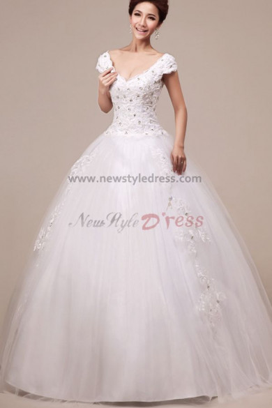 paillette Organza Satin V-neck Ball Gown Elegant Floor-Length Gorgeous Lace Up Court Train Wedding dresses nw-0098