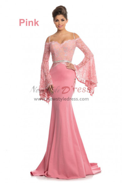 Pink Classic Off the Shoulder Prom Dresses, Gorgeous Mermaid Wedding Party Dresses pds-0071-7