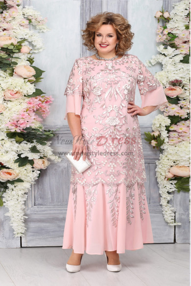Pink Lace Mother of The Bride Dresses, Robes pour femmes de grande taille,بالاضافة الى حجم فساتين والدة العروس nmo-781-2