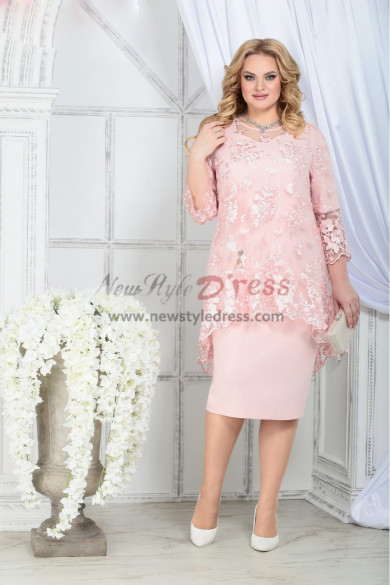 Pink Mother of the Bride Dresses With Lace Cover, Elegant Loose Women