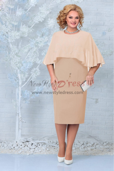 Plus Size Hand Beading Champagne Mother of the Bride Dresses, Knee-Length Women