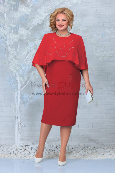 Plus Size Hand Beading Mother of the Bride Dresses, Red Knee-Length Women