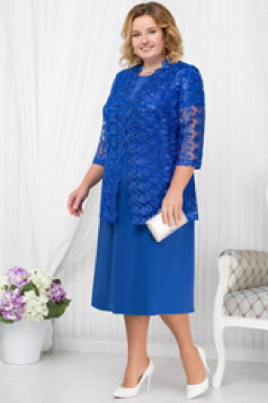 Plus size Dark navy Mother of the bride dress with Lace jacket Classic