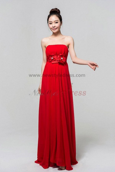 red Empire Chiffon Strapless Belt with Flower prom dress np-0136