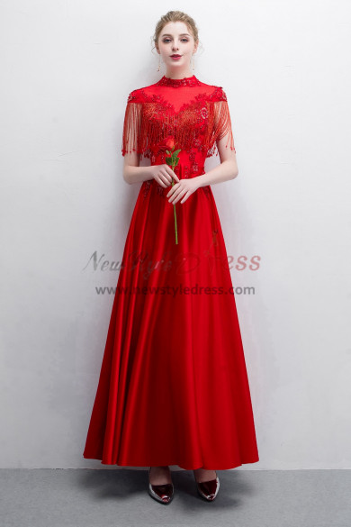 Red Beaded Satin Prom dresses With Tassel NP-0387