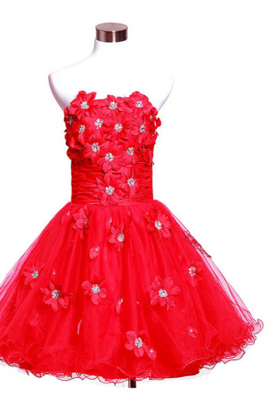 Red Ruffles Tiered Handmade flower and beading Above Knee Organza Gorgeous Homecoming Dresses nm-0088