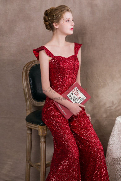 Red Sequins Prom Dresses Jumpsuits Wide leg trouser NP-0405 - Prom Dresses