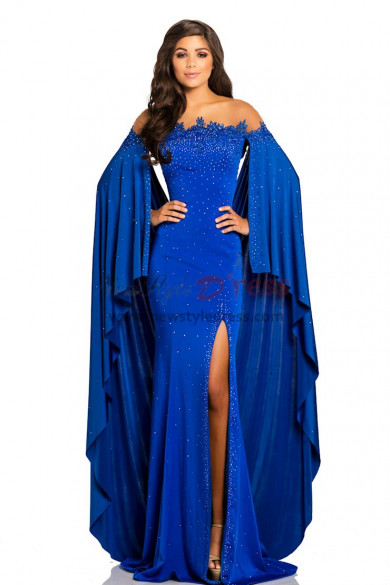 Royal Blue Dressy Gorgeous Strapless Prom Dresses, Off the Shoulder Long Sleeve Wedding Party Dresses pds-0049-1