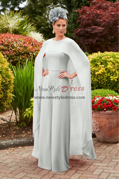 Silver Gray Long CapeWedding Guest Jumpsuit,Mother of the Bride Outfit, Hosenanzüge für die Brautmutter nmo-921-5