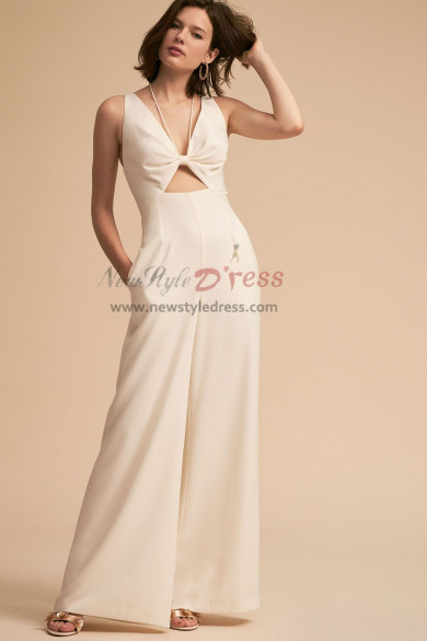 Spring Bridal Jumpsuit Ivory Bow Chest wps-146
