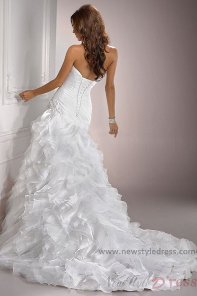 Sweetheart Chapel Train Ruffles Sheath Elegant wedding dress nw-0116