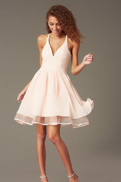 Under $100 Sweetheart Homecoming Dress, Pink Chiffon Above Knee Dress sd-024-2