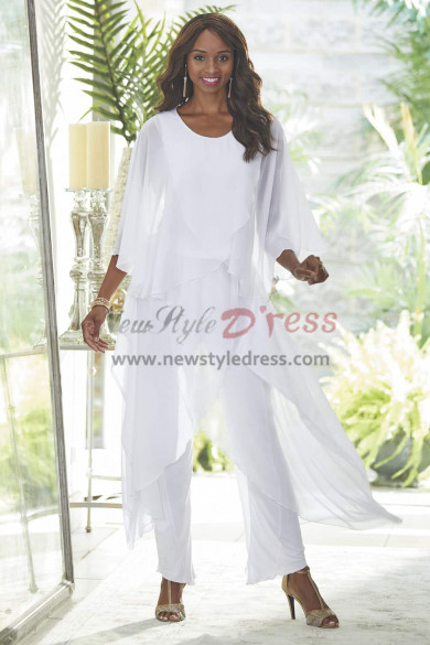 White New arrival Mother of the bride pantsuit dresses Chiffon Trousers outfits nmo-443