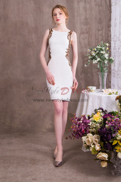 White Prom dresses Hand Beading Short Sheath Dress NP-0378