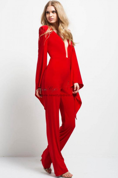 Red prom pants dress Women chiffon jumpsuit wps-196