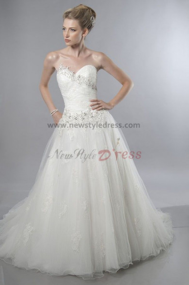 a-line Sweetheart Chest Appliques Multilayer tulle Princess wedding dress nw-0203