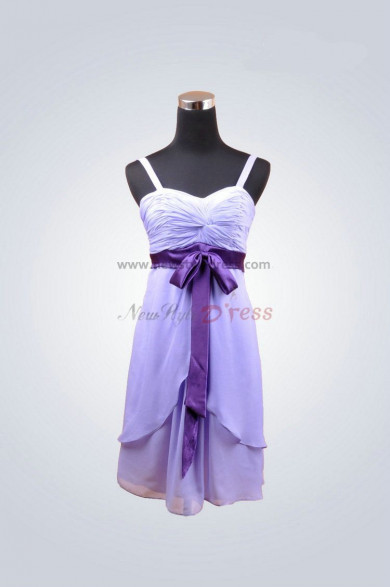 Purple Draped Spaghetti Tiered Zipper-Up Waist with a bow Homecoming dresses nm-0011
