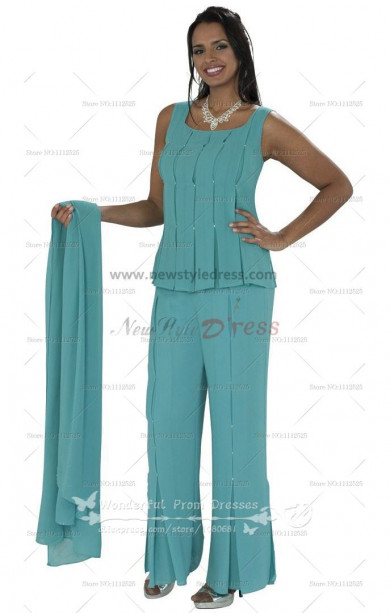 Chiffon  Three Piece  mother of the bride pantsuits With cape nmo-060