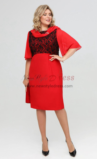 2023 Modern Knee-Length Mother of the Bride Dresses, Red Half Sleeves Wedding Guest Dresses mds-0021-1