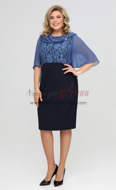 Dark Blue Modern Knee-Length Mother of the Bride Dresses,Half Sleeves Wedding Guest Dresses mds-0021-3