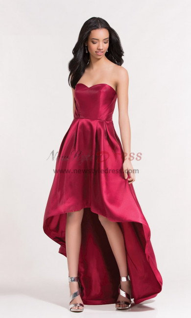 Wine High-low Spaghetti Prom Dresses, Front Short Long Back Sweetheart Burgundy Wedding Party Dresses pds-0089