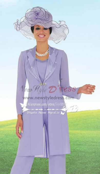 Classic Mother of the bride pant suit Formal Lilac chiffon outfit dress nmo-242