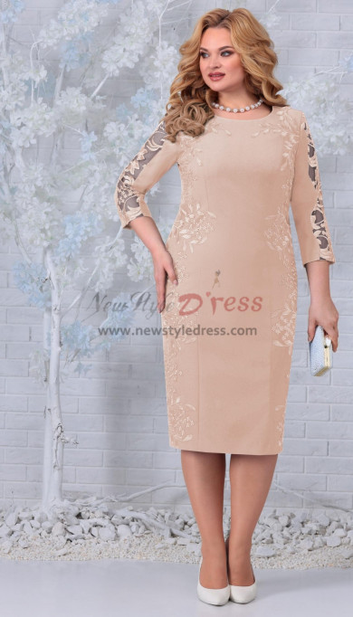 2023 Modern Mid-Calf-Length Mother of the Bride Dresses, Champagne Half Sleeves Women