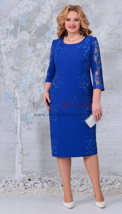 2023 Modern Mid-Calf-Length Royal Blue Mother of the Bride Dresses, Half Sleeves Women