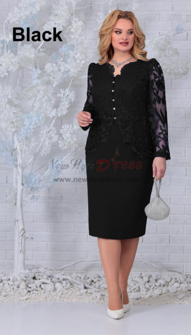 2023 Sleeve length Mid-Calf Black Mother of the Bride Dresses, Dressy Appliques Wedding Guest Dresses mds-0022-4