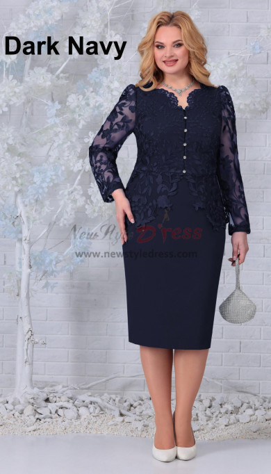 2023 Sleeve length Mid-Calf Dark Navy Mother of the Bride Dresses, Dressy Appliques Wedding Guest Dress mds-0022-5