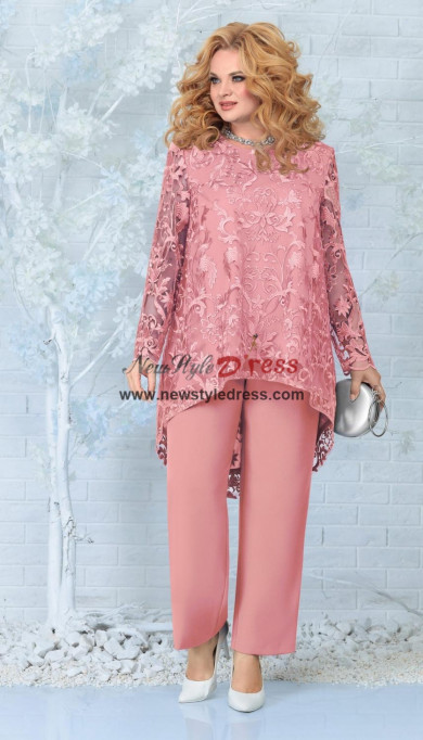 Bean Paste New Arrival Mother of the Bride Pantsuits Two Pieces Lace Trousers Suit Pink nmo-875-1