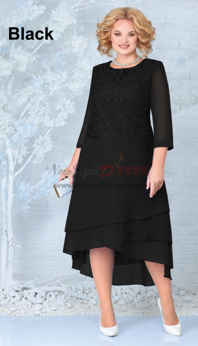 Black Plus Size Front Short Long Mother of the Bride Dresses, Half Sleeves Wedding Guest Dresses mds-0023-1