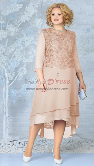 Champagne Front Short Long Mother of the Bride Dresses, Half Sleeves Wedding Guest Dresses mds-0023-2