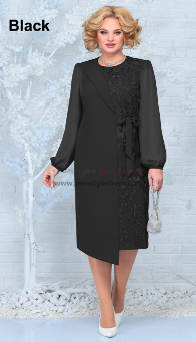 Fashion Black Long Sleeves Mother of the Bride Dresses, Mid-Calf Women