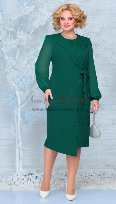 Green Fashion Long Sleeves Mother of the Bride Dresses, Mid-Calf Women